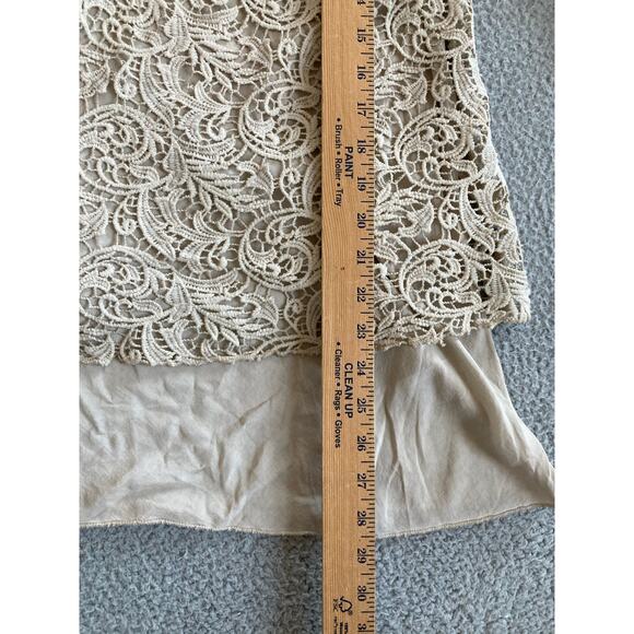 Piazza Roma Top Large Crochet Lace Lined Long Sleeve Cream Boho Beach Shirt - Picture 10 of 11